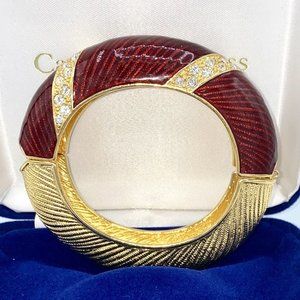 Camrose & Kross NIB JBK Red Enamel Bangle Bracelet with Swarovski Crystals